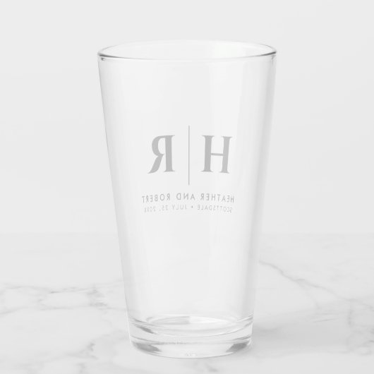 Bruiloft Monogram Moderne Custom Bruid en bruidego Glas (Achterkant)