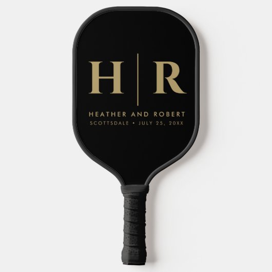 Bruiloft Monogram Moderne Custom Bruid en bruidego Pickleball Paddle (Achterkant)
