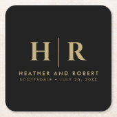 Bruiloft Monogram Moderne Custom Bruid en bruidego Vierkante Kartonnen Onderzetter (Voorkant)