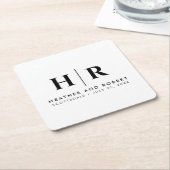 Bruiloft Monogram Moderne Custom Bruid en bruidego Vierkante Kartonnen Onderzetter (Schuin)