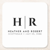 Bruiloft Monogram Moderne Custom Bruid en bruidego Vierkante Kartonnen Onderzetter (Voorkant)