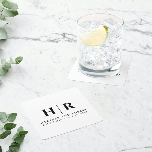 Bruiloft Monogram Moderne Custom Bruid en bruidego Vierkante Kartonnen Onderzetter