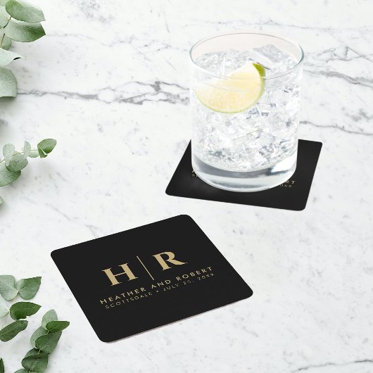 Bruiloft Monogram Moderne Custom Bruid en bruidego Vierkante Kartonnen Onderzetter