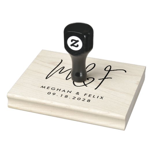 Bruiloft Monogram Moderne Script Namen Rubberstempel (Stempel)