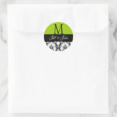 Bruiloft Monogram Namen Damask Apple Green Seal Ronde Sticker (Tas)