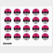 Bruiloft Monogram Namen Damask Hot Pink Seal Ronde Sticker (Vel)