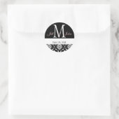 Bruiloft Monogram Namen Datum Damast Zwart Wit Ronde Sticker (Tas)