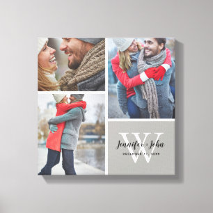 Bruiloft Monogram Namen en Datum 3 Fotocollage Canvas Afdruk