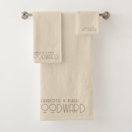 Bruiloft Monogram Passen getrouwd Cream Linnen Eff Bad Handdoek (Insitu)