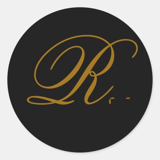 Bruiloft Monogram R Gold & Black Seal Sticker (Voorkant)