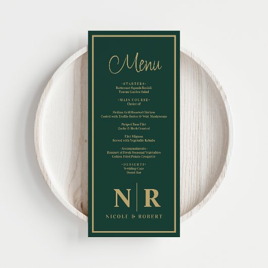 Bruiloft monogram receptie of Verloving diner Menu