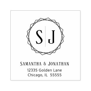 Bruiloft Monogram retouradres Geometrische rand Rubberstempel