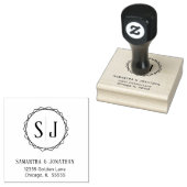 Bruiloft Monogram retouradres | Geometrische rand Rubberstempel (Gestempeld)