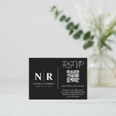 Bruiloft Monogram RSVP QR Code Foto Elegant Informatiekaartje (Staand voorkant)