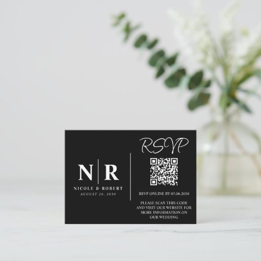 Bruiloft Monogram RSVP QR Code Foto Elegant Informatiekaartje (Staand voorkant)