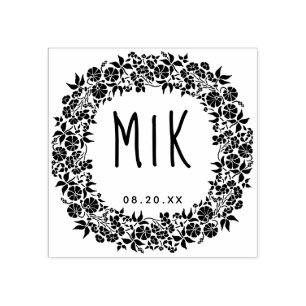 Bruiloft Monogram Save the Date   Bloemkrans Rubberstempel