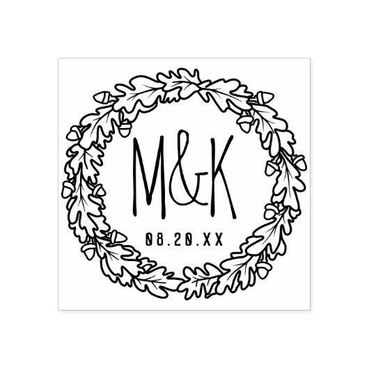 Bruiloft Monogram Save the Date | Eiken eikenkrans Rubberstempel (Afrduk)