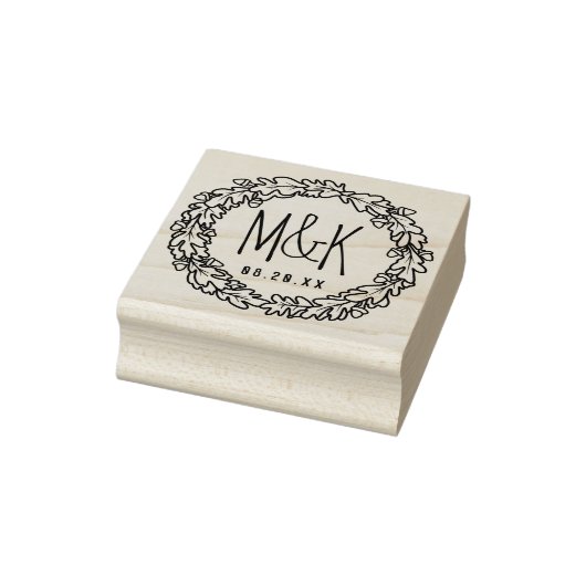 Bruiloft Monogram Save the Date | Eiken eikenkrans Rubberstempel (Stempel)