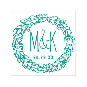 Bruiloft Monogram Save the Date   Eiken eikenkrans Zelfinktende Stempel