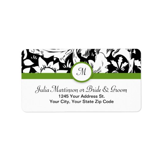 Bruiloft monogram zwart-wit damast labels (Voorkant)