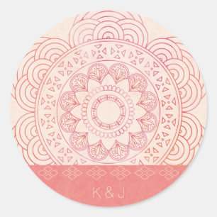 Bruiloft Monogrammen Boho Chic Mandala Ontwerp Ronde Sticker