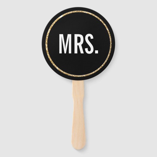 BRUILOFT MR EN MRS modern zwart wit goud Handwaaier (Achterkant)