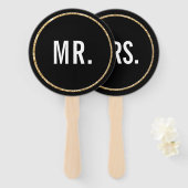 BRUILOFT MR EN MRS modern zwart wit goud Handwaaier (Voorkant en achterkant)