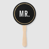 BRUILOFT MR EN MRS modern zwart wit goud Handwaaier (Voorkant)