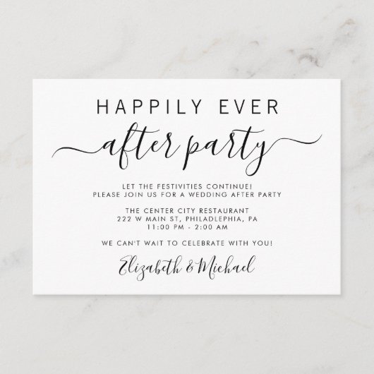 Bruiloft na feest uitnodigingsbijlage Kaart (Voorkant)