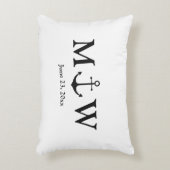 Bruiloft nautische anker zwart-wit monogram accent kussen (Voorkant(Verticaal))