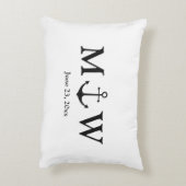Bruiloft nautische anker zwart-wit monogram accent kussen (Achterkant (Verticaal))