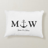 Bruiloft nautische anker zwart-wit monogram accent kussen (Achterkant)