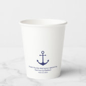 Bruiloft nautische marine blauw wit anker monogram papieren bekers (Achterkant)