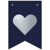 Bruiloft Navy Blue Faux Silver Hearts Mr. en Mrs. Vlaggetjes (Eerste vlag)