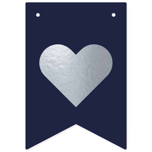 Bruiloft Navy Blue Faux Silver Hearts Mr. en Mrs. Vlaggetjes (Eerste vlag)