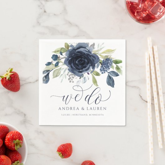 Bruiloft Navy Blue Waterverf boeket dat we doen Servet (Insitu)