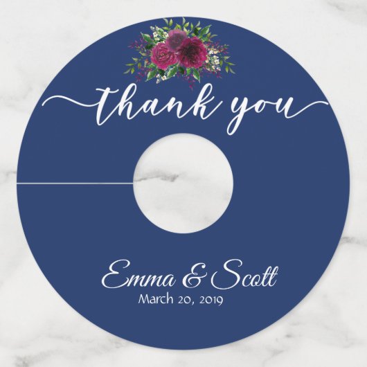Bruiloft Navy Bourgogne Wine Dank u Labels (Voorkant)