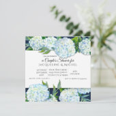 Bruiloft Navyblauw en Witte Hortensia Bloemen Kaart (Staand voorkant)