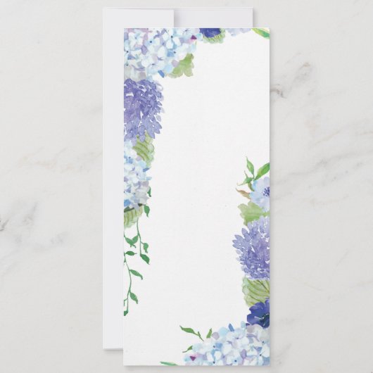 Bruiloft of Bruidsfeest Menu met Blauwe Hortensia Kaart (Achterkant)