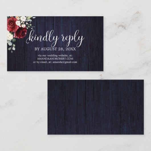 Bruiloft Online RSVP Rustiek Bloemen Marine Blauw Informatiekaartje (Voorkant / Achterkant)