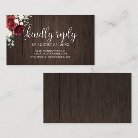 Bruiloft online RSVP rustieke Bourgondische bloeme Informatiekaartje (Voorkant / Achterkant)