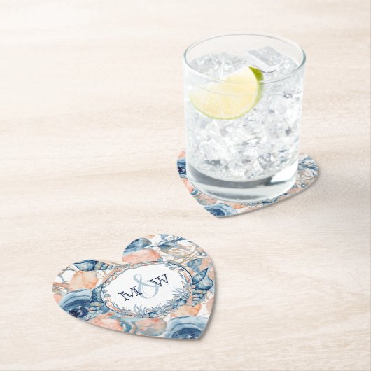 Bruiloft op het strand met zeeschelpen en rozen, kartonnen onderzetters (Insitu)