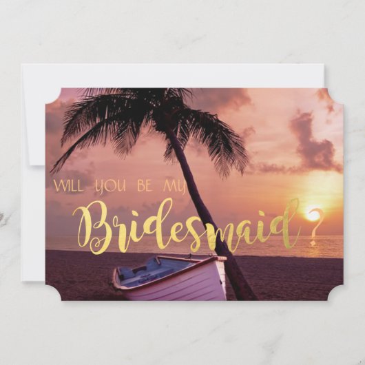 Bruiloft op het strand, palm, zonsondergang, boot  kaart (Voorkant)