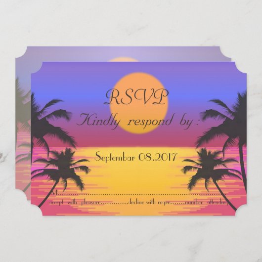 Bruiloft op het strand Zonsondergang RSVP Kaart (Voorkant / Achterkant)