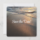 Bruiloft op strand met golven en kustbestemming save the date (Achterkant)
