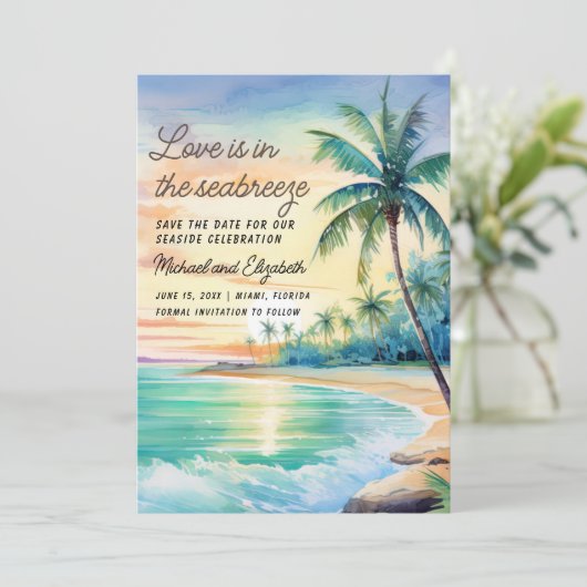 Bruiloft Opslaan Datum Foto Tropisch Strand Save The Date (Staand voorkant)