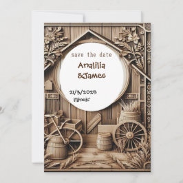 bruiloft opslaan van de datum houtsnijwerk ontwerp kaart