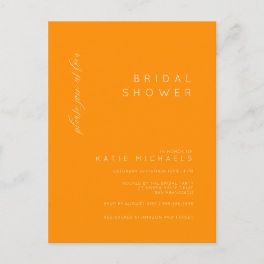 BRUILOFT | Oranje Minimalistische Postkaart (Voorkant)