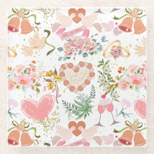 Bruiloft ornamenten patroon glazen onderzetter (Voorkant)