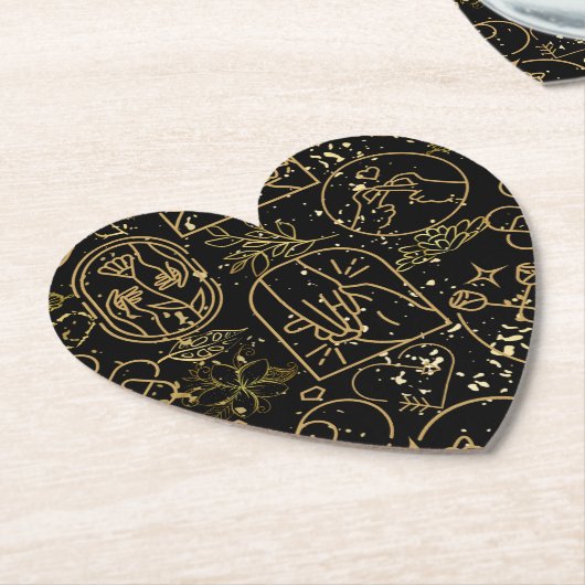 Bruiloft ornamenten patroon in Goud Zwart BG Kartonnen Onderzetters (Gekanteld)